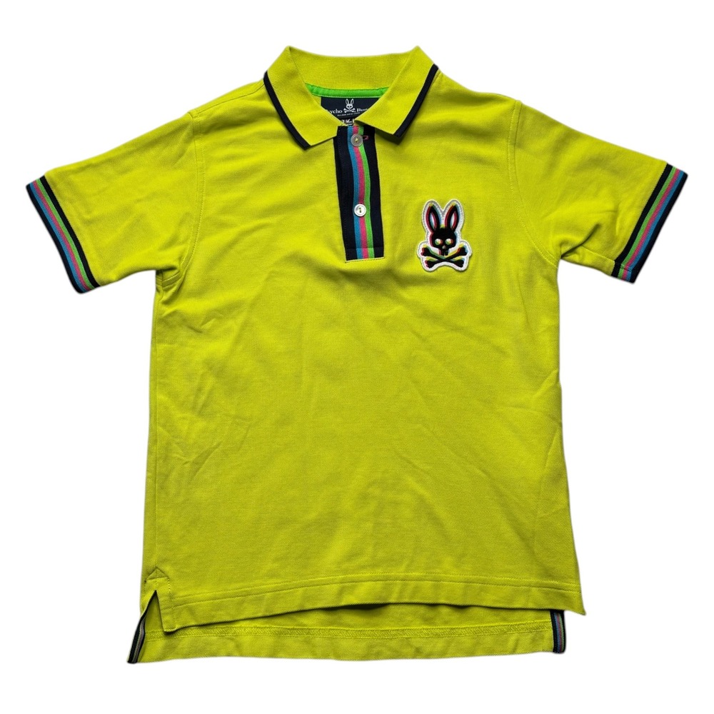 PSYCHO BUNNY Boy's Polo Shirt Lime Green 3D Logo Boy's Size Small 7/8 Vibrant